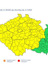 Varování Českého hydrometeorologického ústavu se týká devíti českých krajů a Prahy