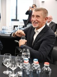 Andrej Babiš ve volebním štábů hnutí ANO v Praze s Karlem Havlíčkem