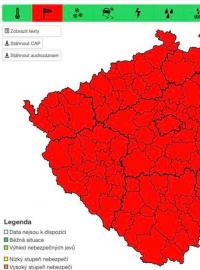 Výstraha Českého hydrometeorologického ústavu před orkánem Sabina