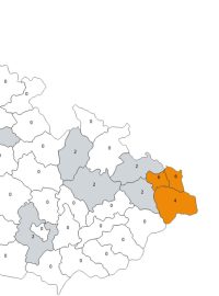 Mapa stavu rizikového skóre v českých regionech k 29. červnu 2020