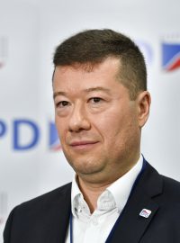 Předseda hnutí Svoboda a přímá demokracie (SPD) Tomio Okamura na tiskové konferenci po celostátní konferenci hnutí.