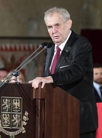 Prezident Miloš Zeman při projevu ve Vladislavském sále Pražského hradu.