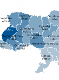 Volební zisk Petra Porošenka v jednotlivých regionech v prvním kole ukrajinských prezidentských voleb 2019