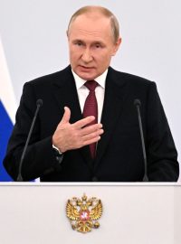 Ruský prezident Vladimir Putin během projevu k připojení čtveřice regionů Ukrajiny