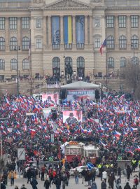 Protivládní demonstrace Česko proti bídě 11. 3. na Václavském náměstí.