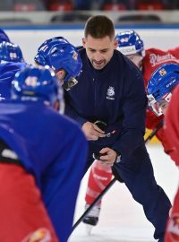 Tomáš Plekanec na tréninku hokejové reprezentace před Karjala Cupem