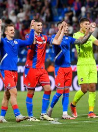 Fotbalisté Viktorie Plzeň slaví vítězství 1:0 nad Hearts v úvodním duelu 4. předkola Evropské ligy