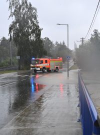 Obec Vřesina v Moravskoslezském kraji, kde se po vydatných deštích rozvodnila říčka Porubka