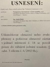 Usnesení ve věci Andreje Babiše a Transparency International