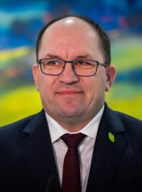 Ministr zemědělství Marek Výborný (KDU-ČSL) na tiskové konferenci ke stavbě přehrady Nové Heřminovy