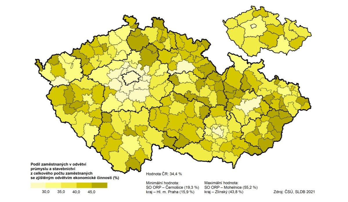 Zaměstnanost v průmyslu či stavebnictví | Zdroj: ČSÚ