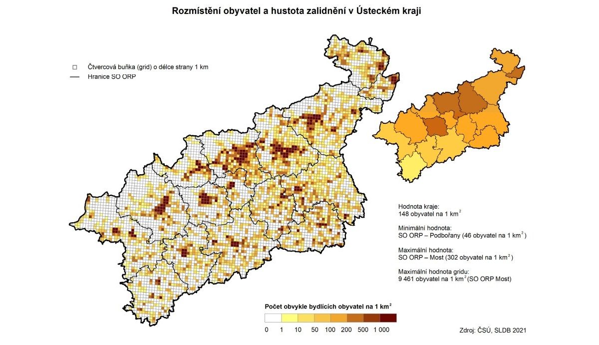 Hustota zalidnění v Podkrušnohoří | Zdroj: ČSÚ