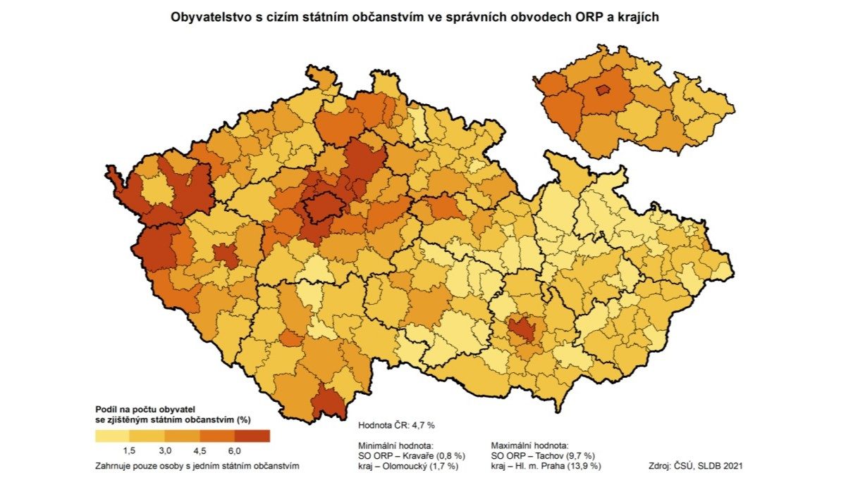 Tachovsko a Plzeň jsou oblasti s nejvyšším počtem cizinců v Plzeňském kraji | Zdroj: ČSÚ