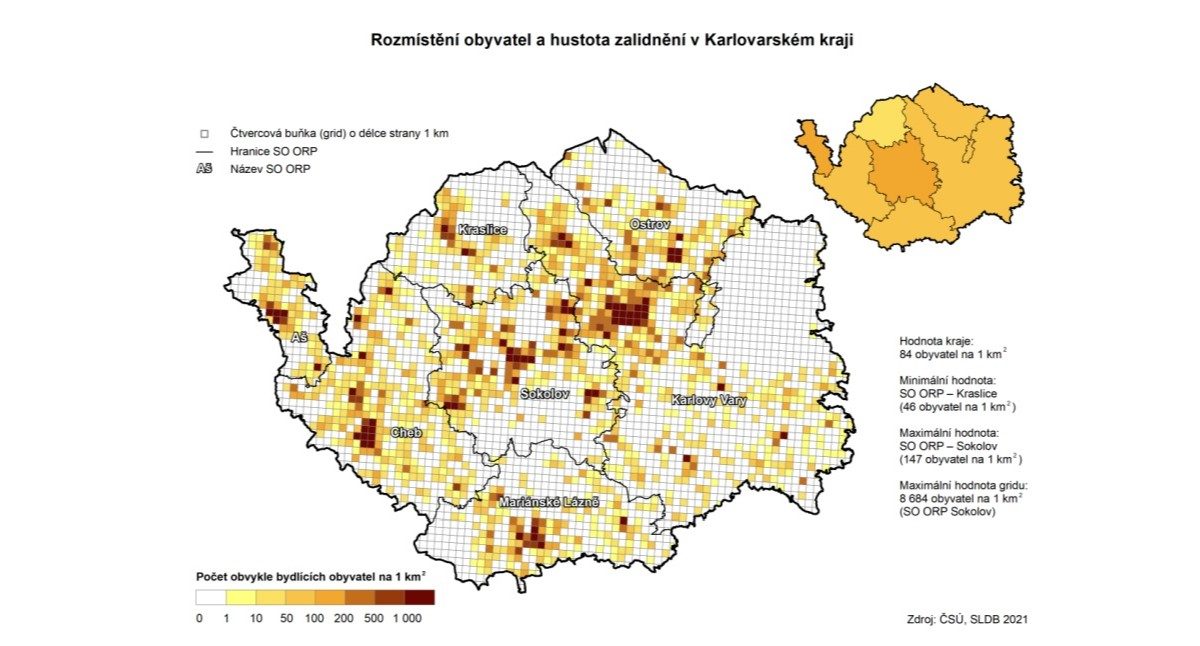 Hustota zalidnění Karlovarského kraje | Zdroj: ČSÚ